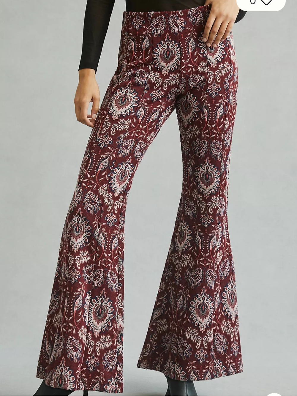 Anthropologie Flare Pants Burgundy Floral Jacquard Pull On‎ High Rise 
 Size 6